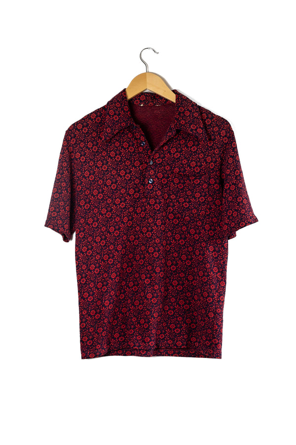 70s Navy and Red Floral Shirt