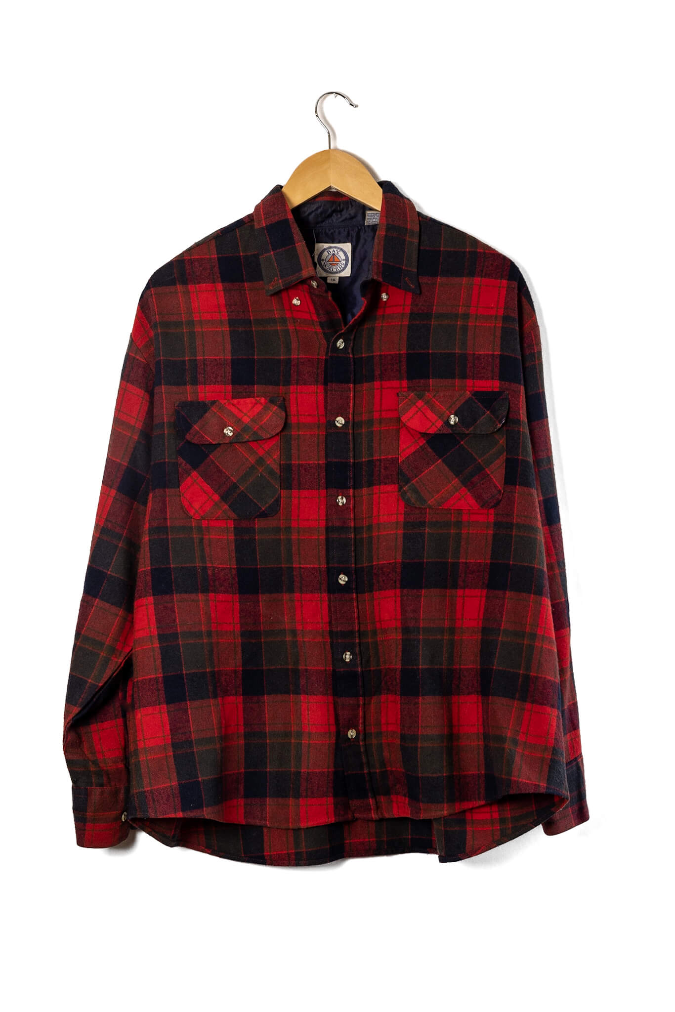 1980s Red Black and Dark Green Tartan Flannel