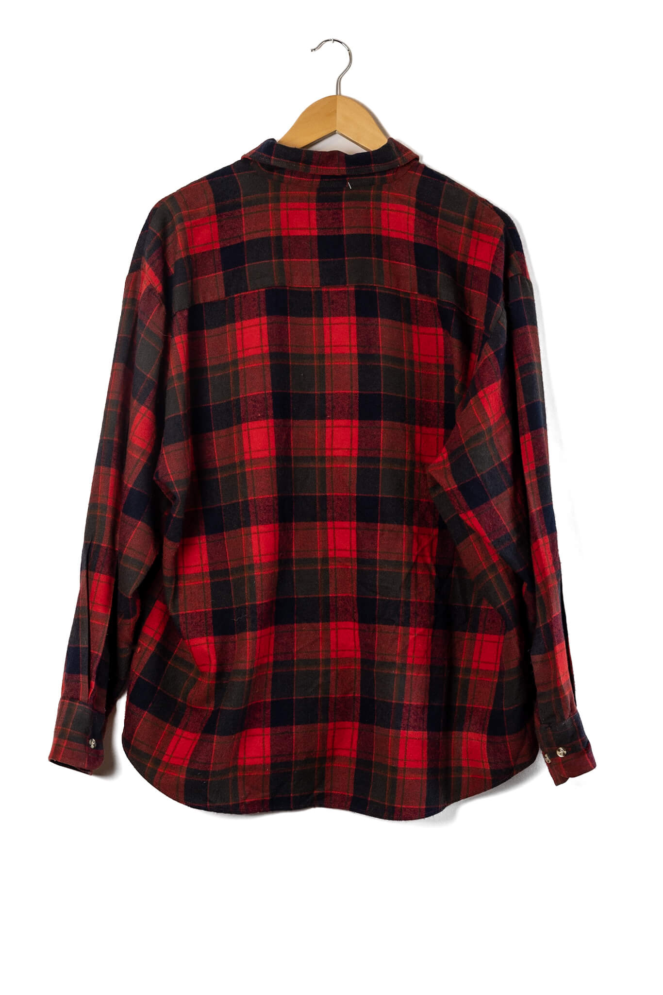 1980s Red Black and Dark Green Tartan Flannel