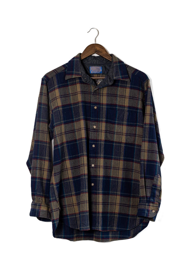 1960s Tan and Blue Pendleton Flannel