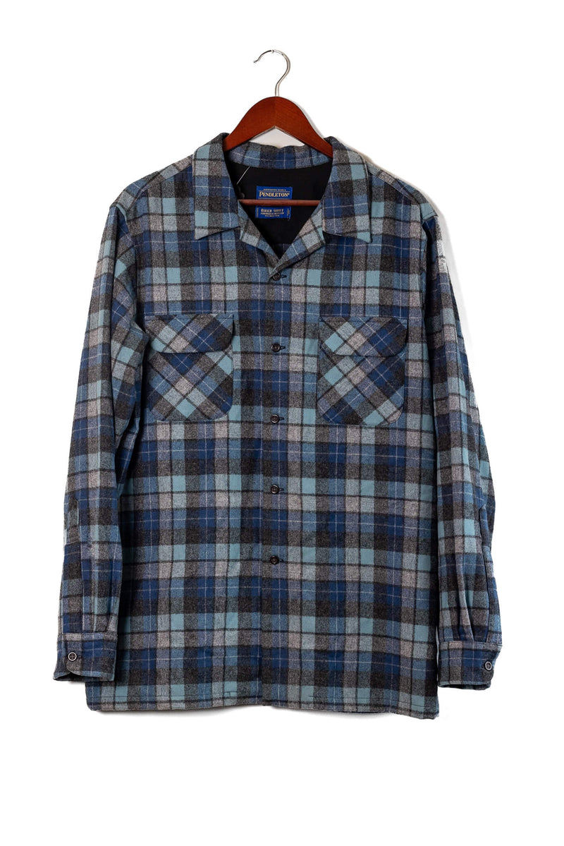 1990s Blue and Grey Checkered Pendleton Flannel