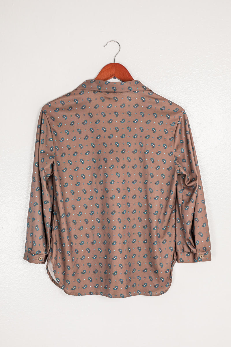 vintage-70s-80s-pretty-tops-brand-brown-blouse-with-mini-teal-paisley-print-pattern-back