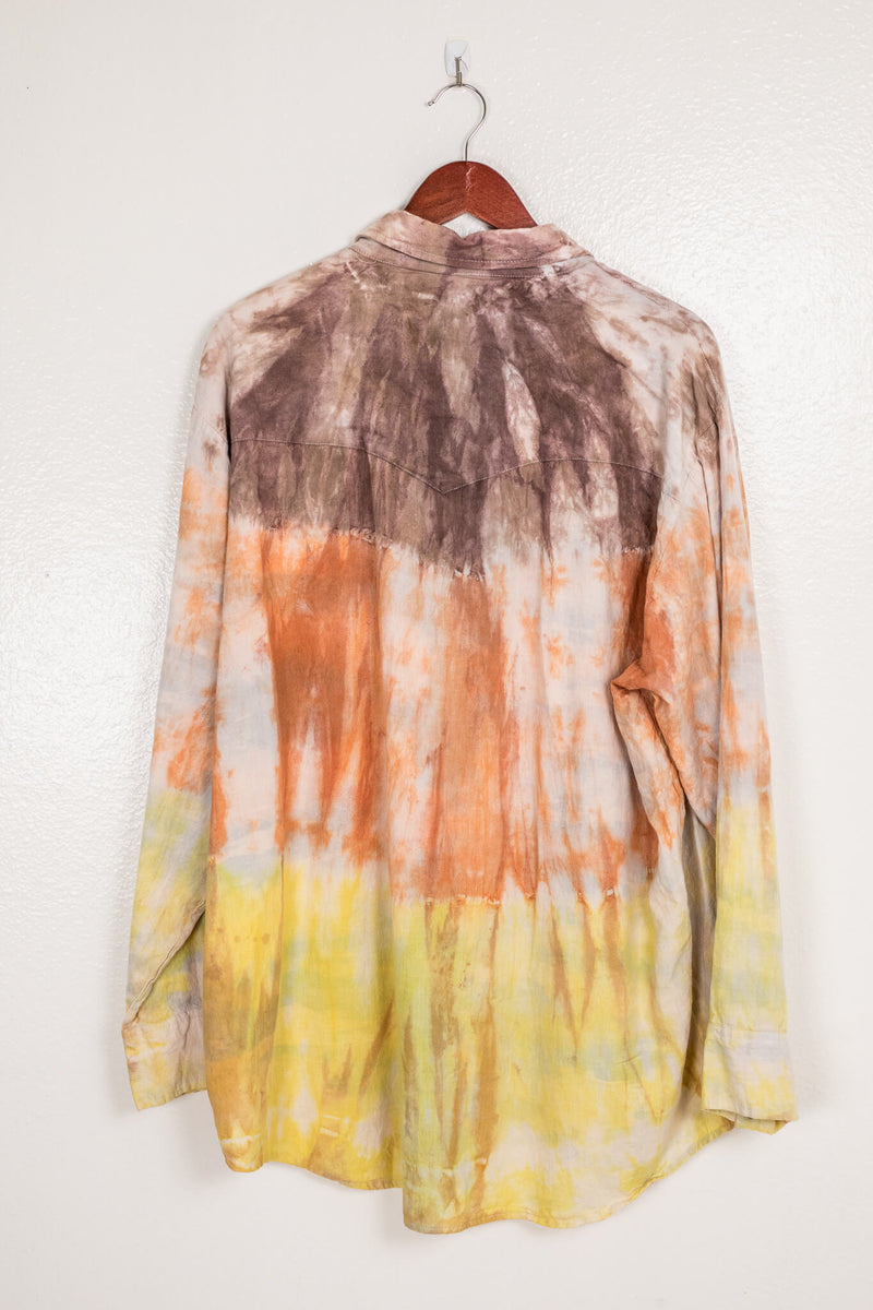vintage-90s-real-work-wear-brand-button-down-hand-dyed-brown,-orange,-yellow-with-pearlescent-back
