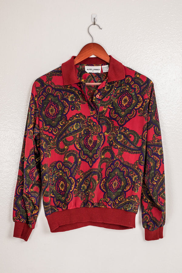 vintage-70s-80s-red-paisley-pattern-blouse-cloth-collar-and-waistband-front