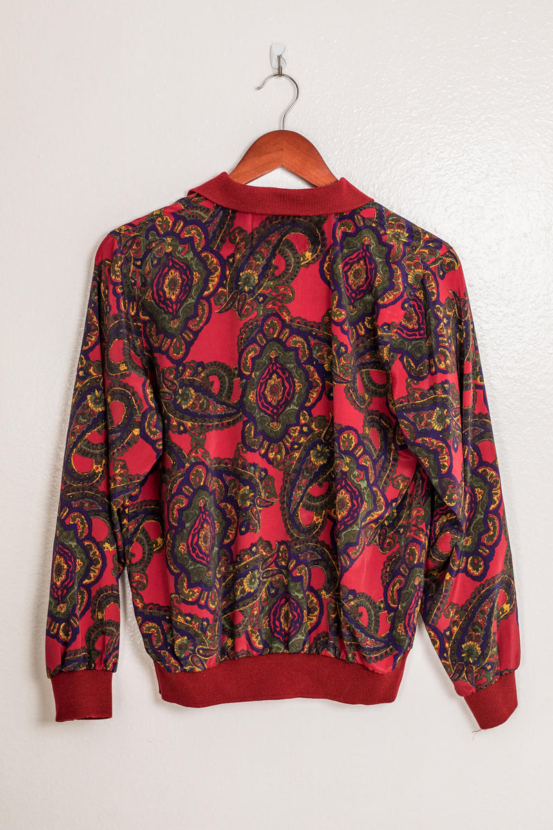 vintage-70s-80s-red-paisley-pattern-blouse-cloth-collar-and-waistband-back