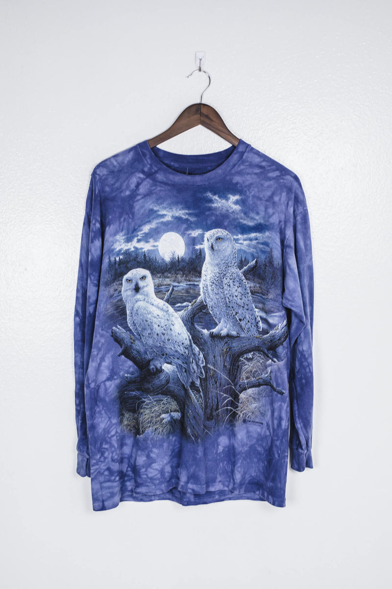 vintage-1999-blue-tie-dye-owls-long-sleeve-t-shirt-front