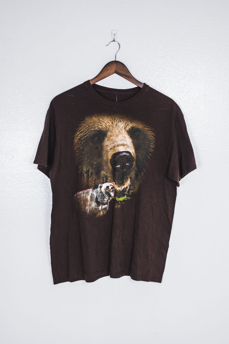 unique-wholesale-brown-bear-screen-printed-t-shirt-front