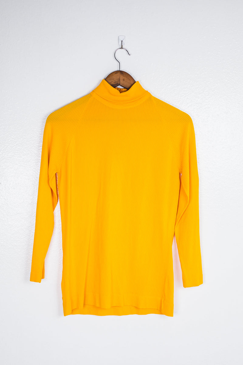 danskin-yellow-quarter-length-sleeve-mock-neck-front