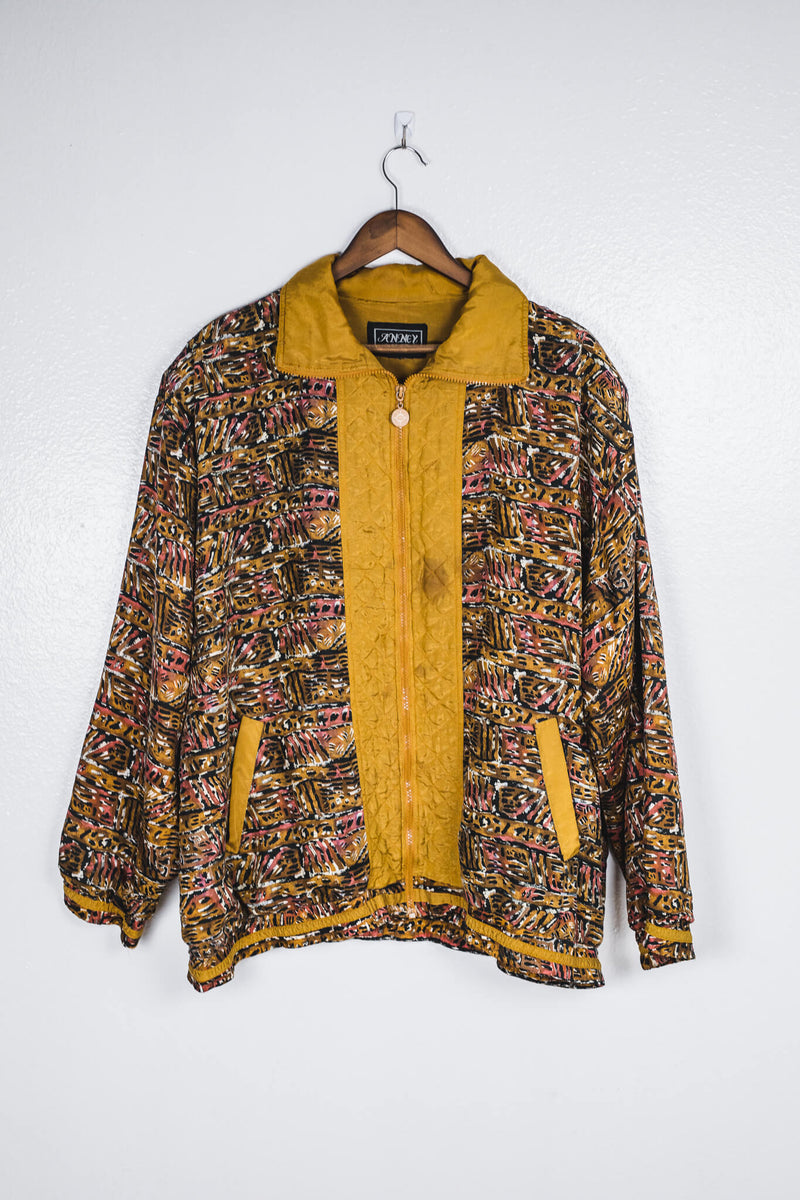 vintage-90s-zip-up-mustard-tan-orange-black-jacket-front