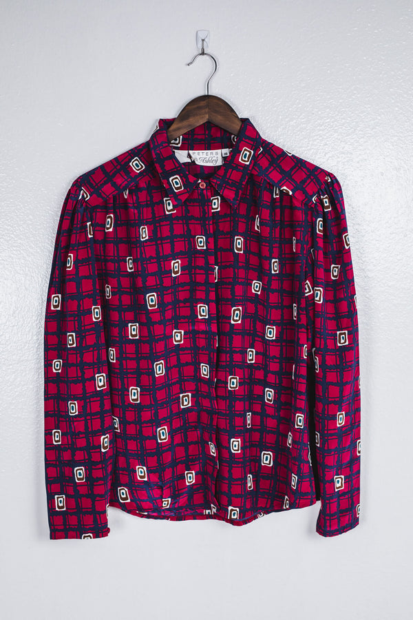 vintage-80s-90s-red-button-down-pattern-blouse-front