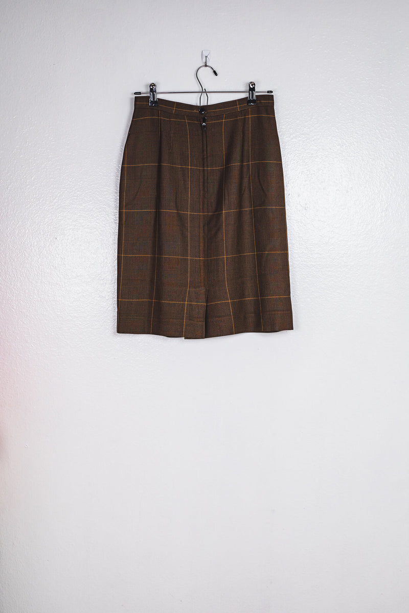 Brown Plaid Midi Skirt With Pockets