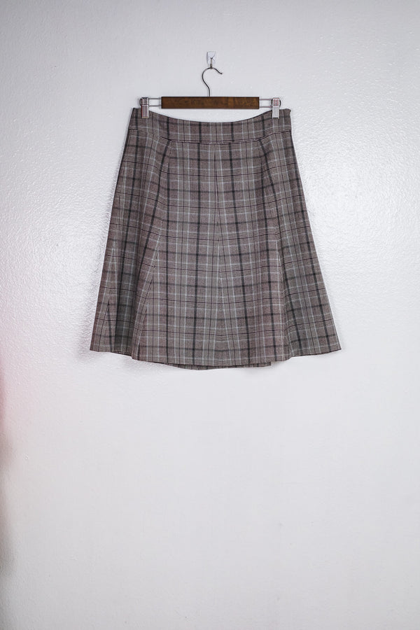 Gray Plaid Covington Midi Skirt