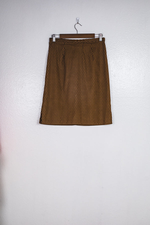 Brown Geometric Midi Skirt