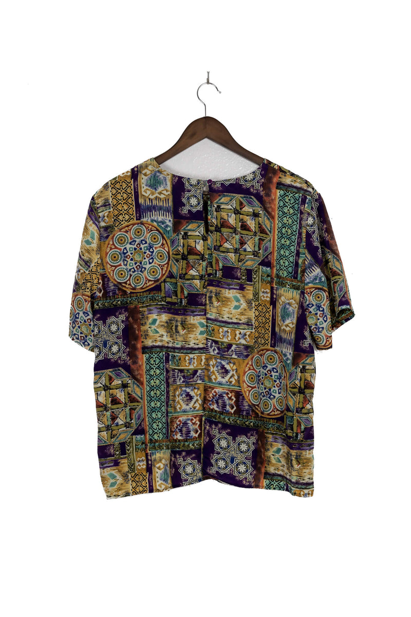 Psychedelic Silky Short Sleeve Blouse