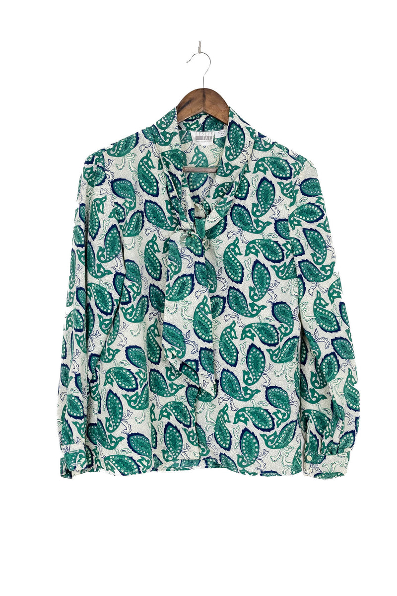 80s Green Paisley Blouse