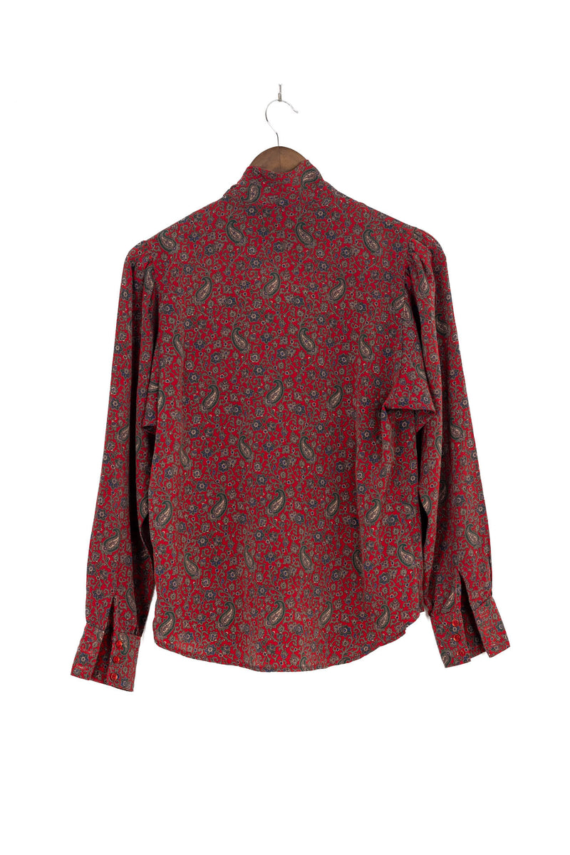 1960s Silky Designer Red Paisley Blouse