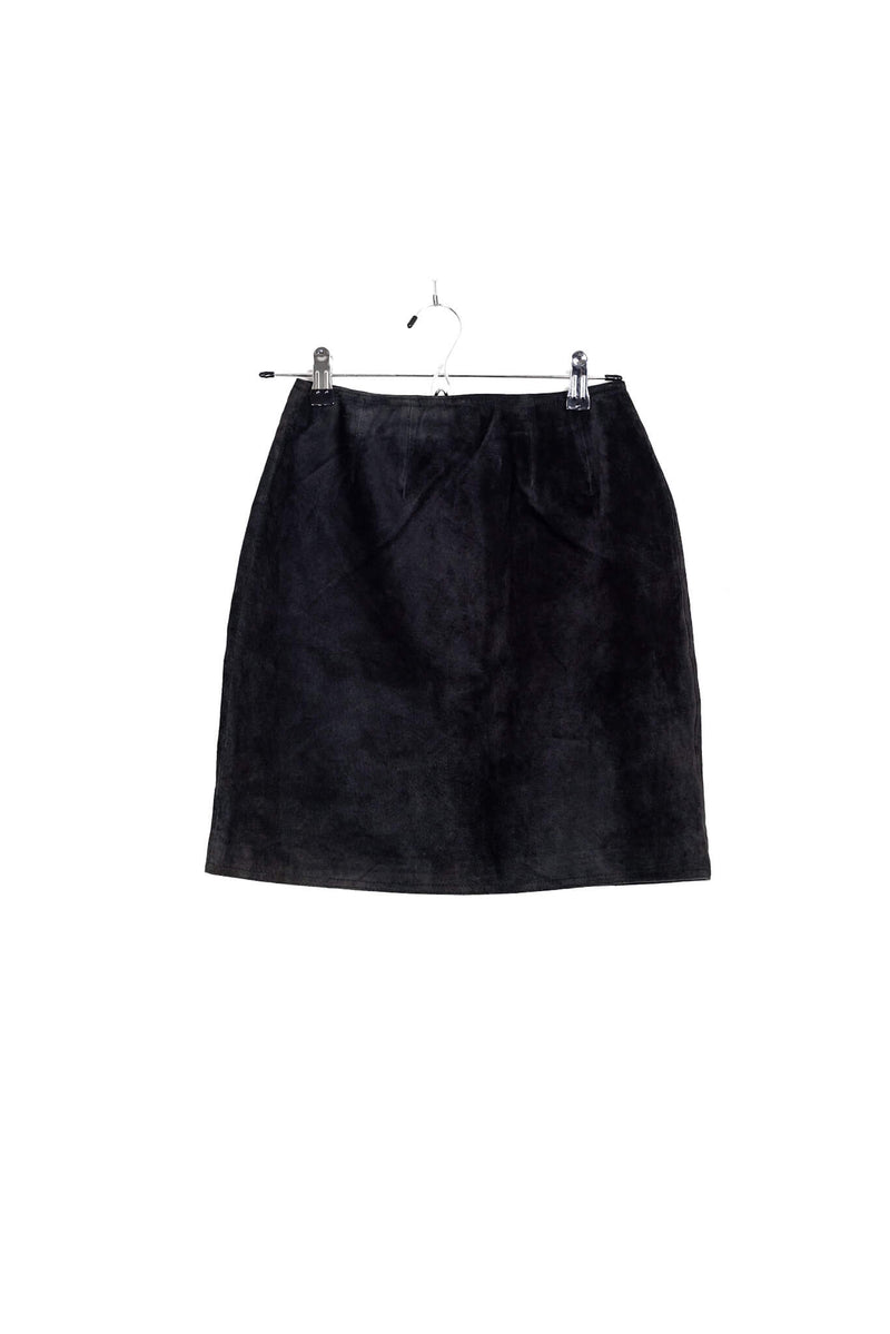 90s Black Leather Suede Mini Skirt