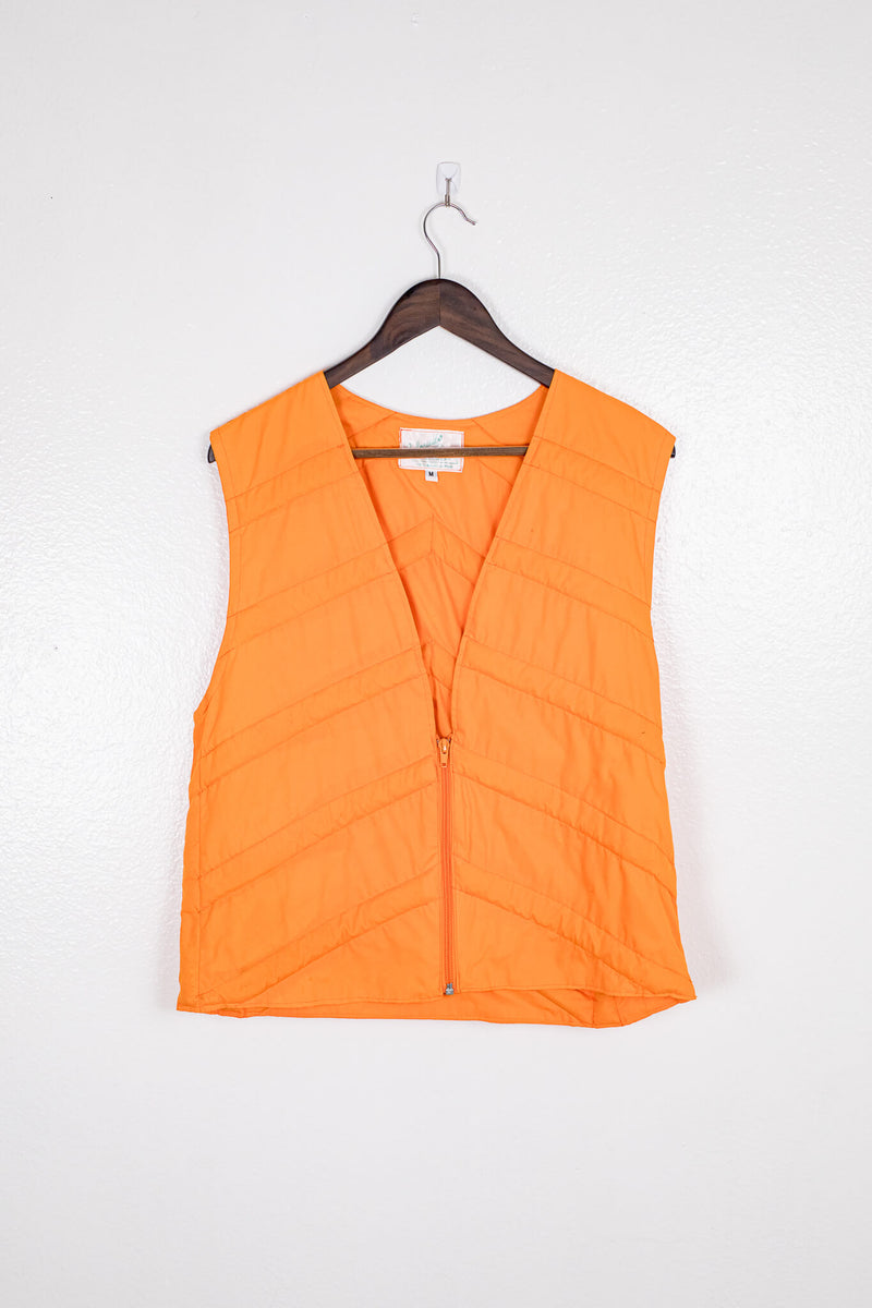 vintage-80s-bright-orange-full-zip-v-neck-vest-front